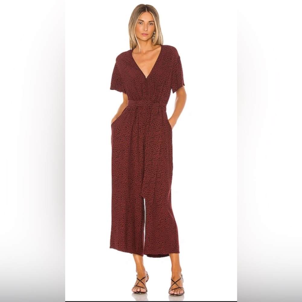 Rails Jet Rust Spotted Crop Wide Leg Short Sleeve Belted Jumpsuit Size Small